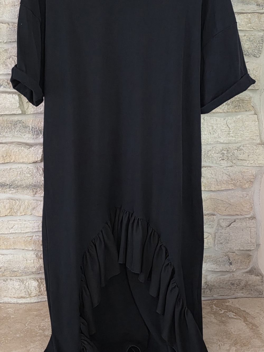 Women's Black High-Low Ruffled Hem Dress